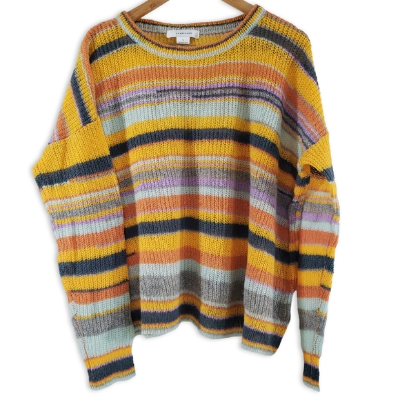 EUC Avantlook Lightweight Multicolor Stripe Oversized Sweater Drop Shoulder Sz S - Picture 2 of 12